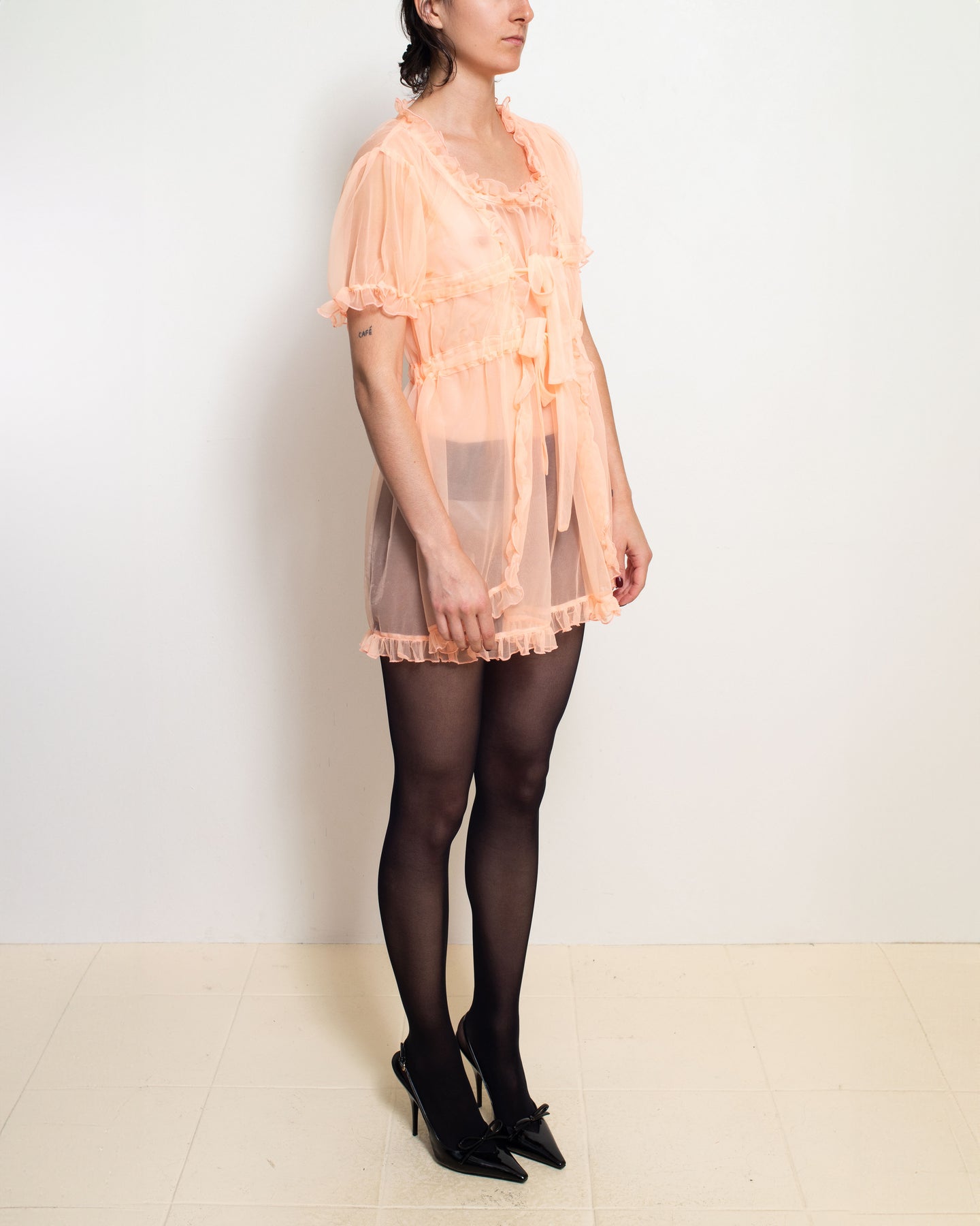 Nylon Peach Babydoll Dress