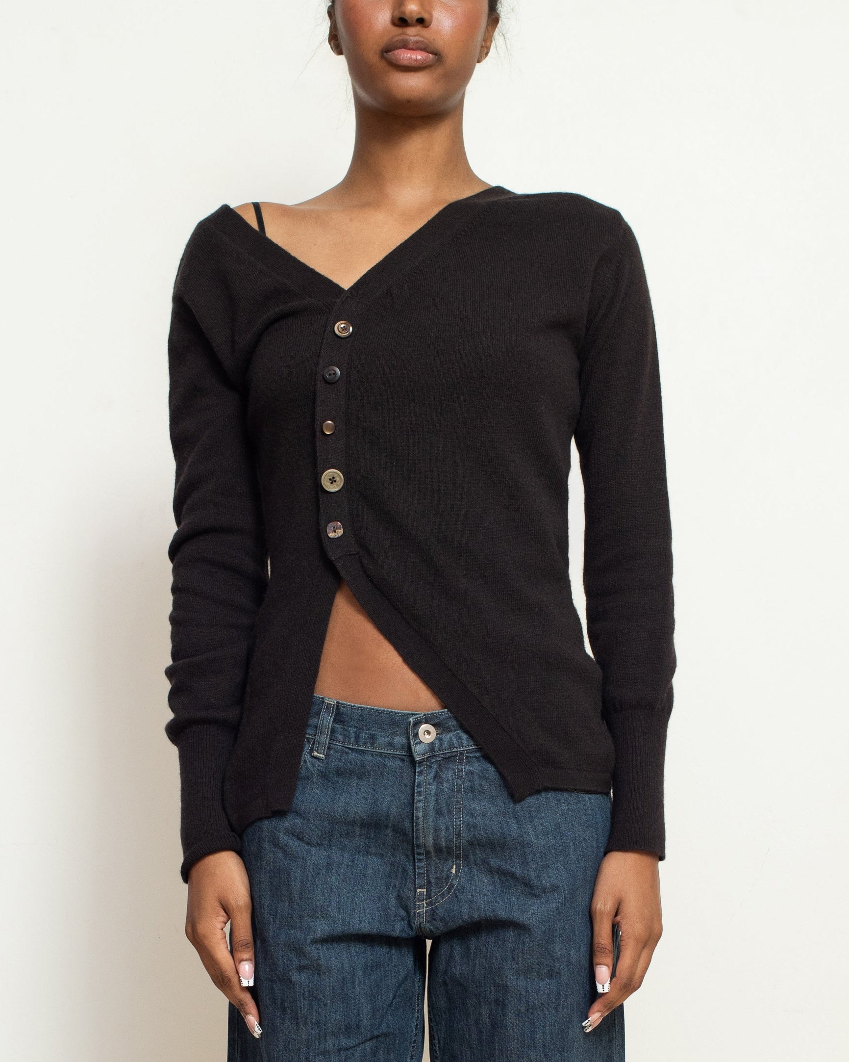 Chocolate Brown Asymmetric Cardigan