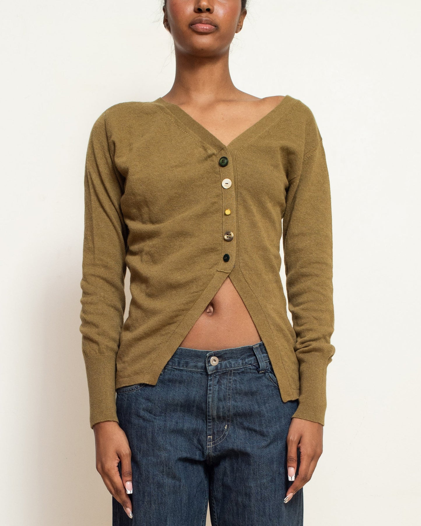 Olive Green Asymmetric Cardigan