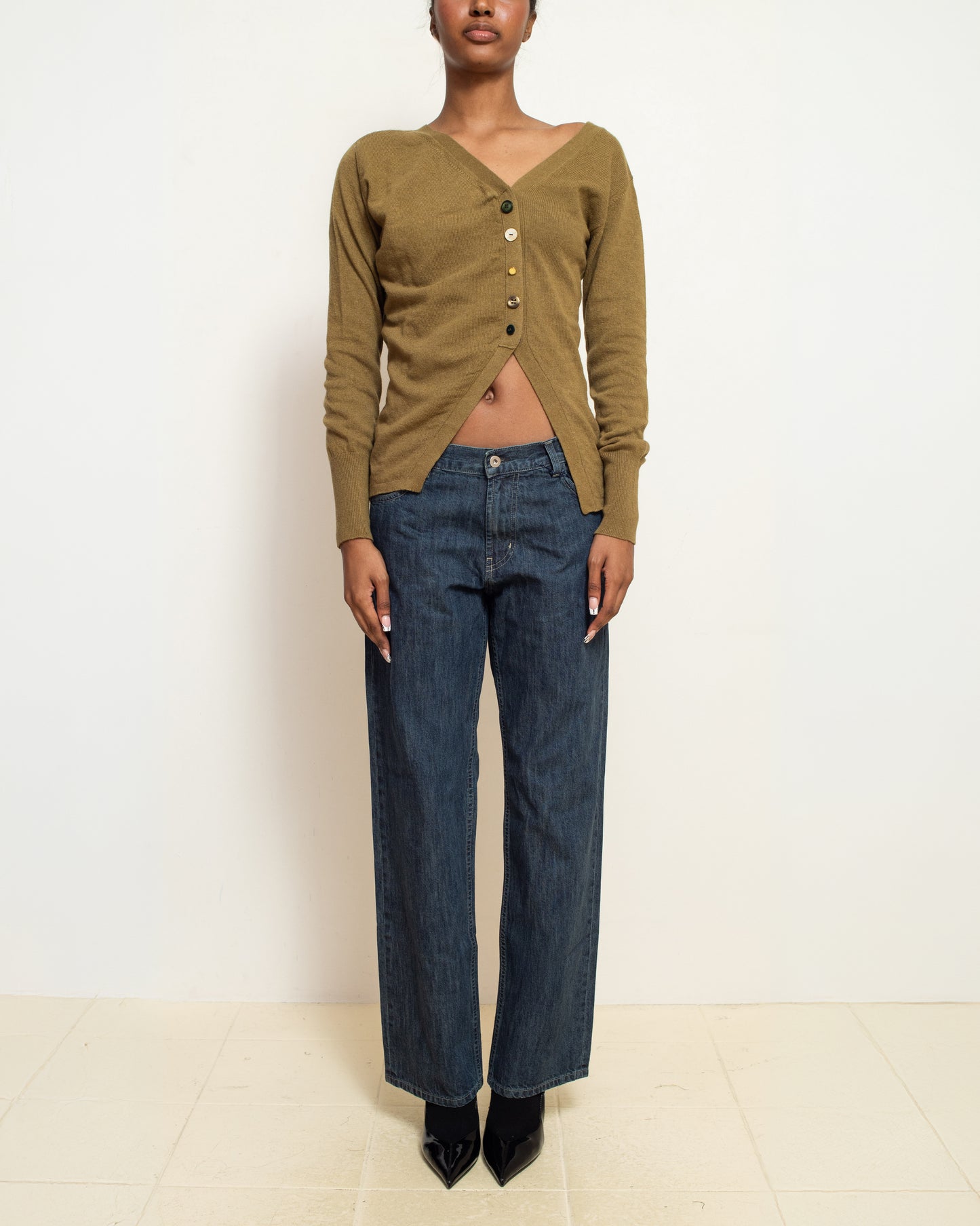 Olive Green Asymmetric Cardigan