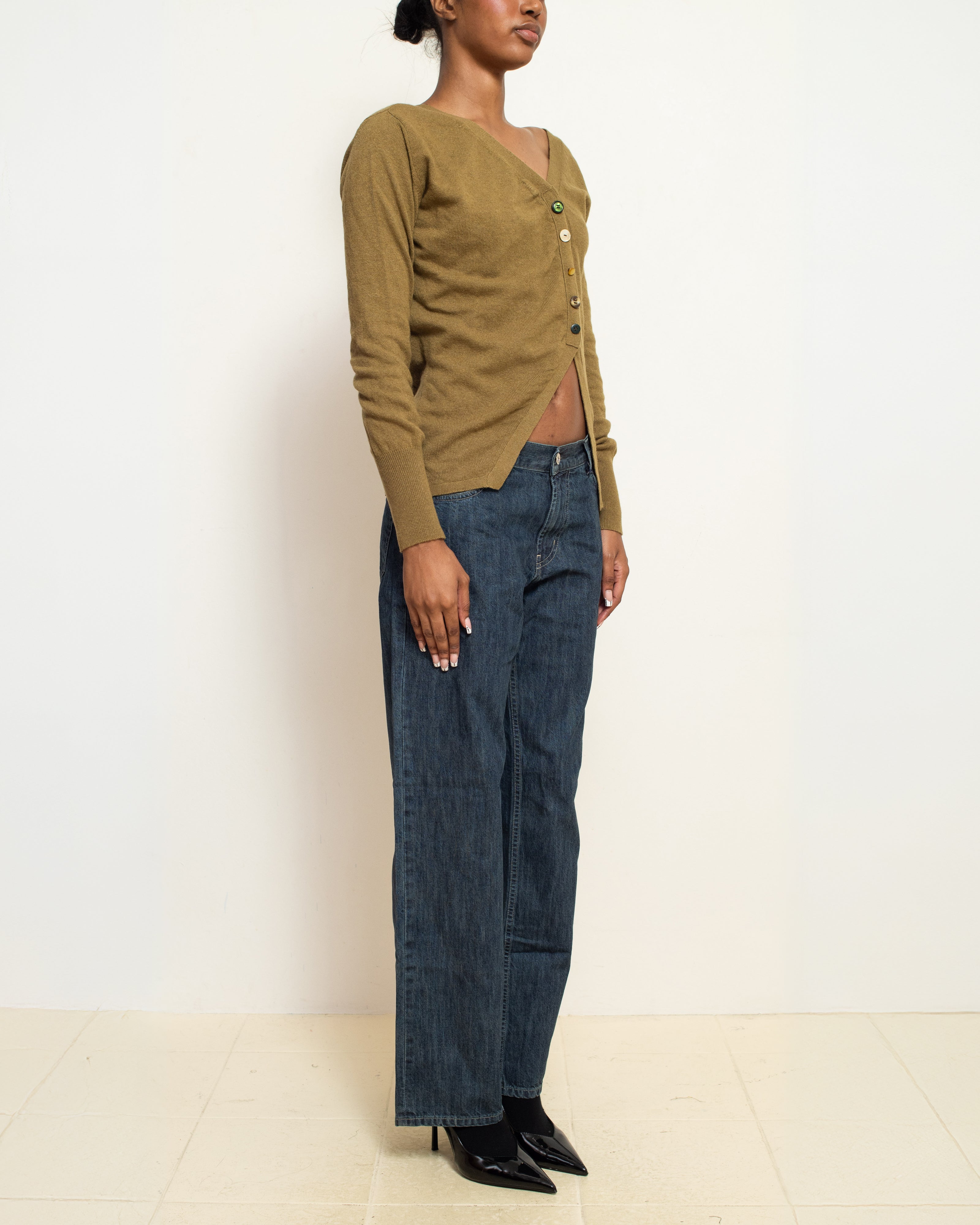 Olive Green Asymmetric Cardigan