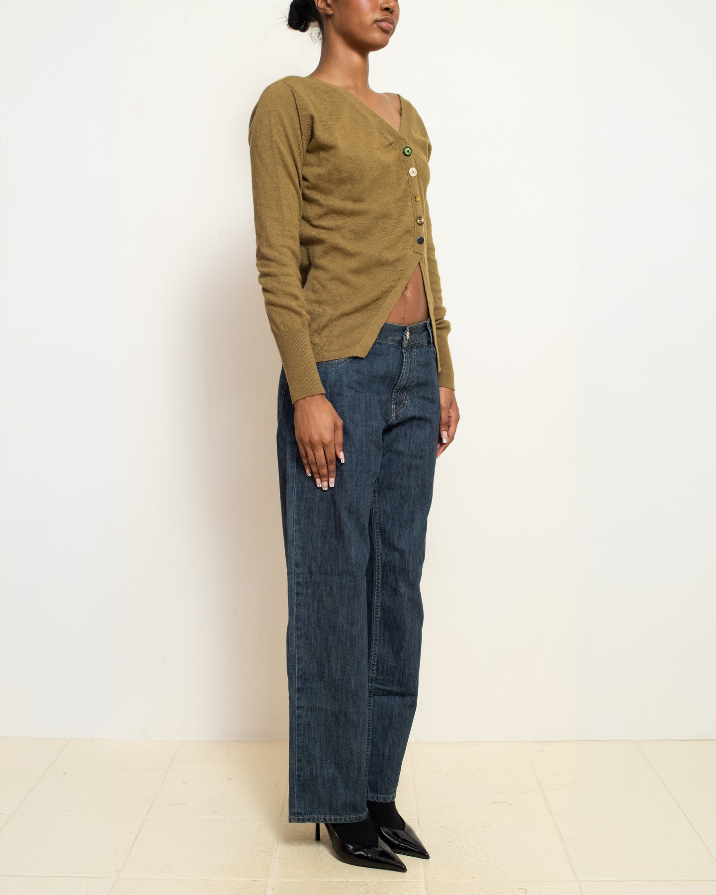 Olive Green Asymmetric Cardigan