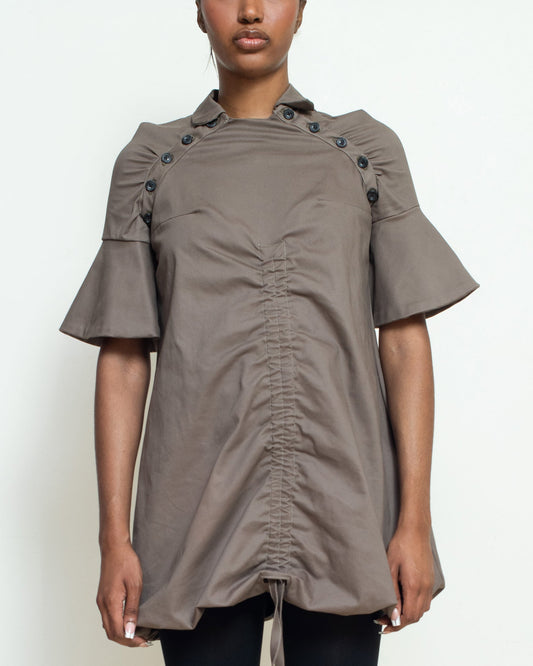 Brown Raglan Puff Dress