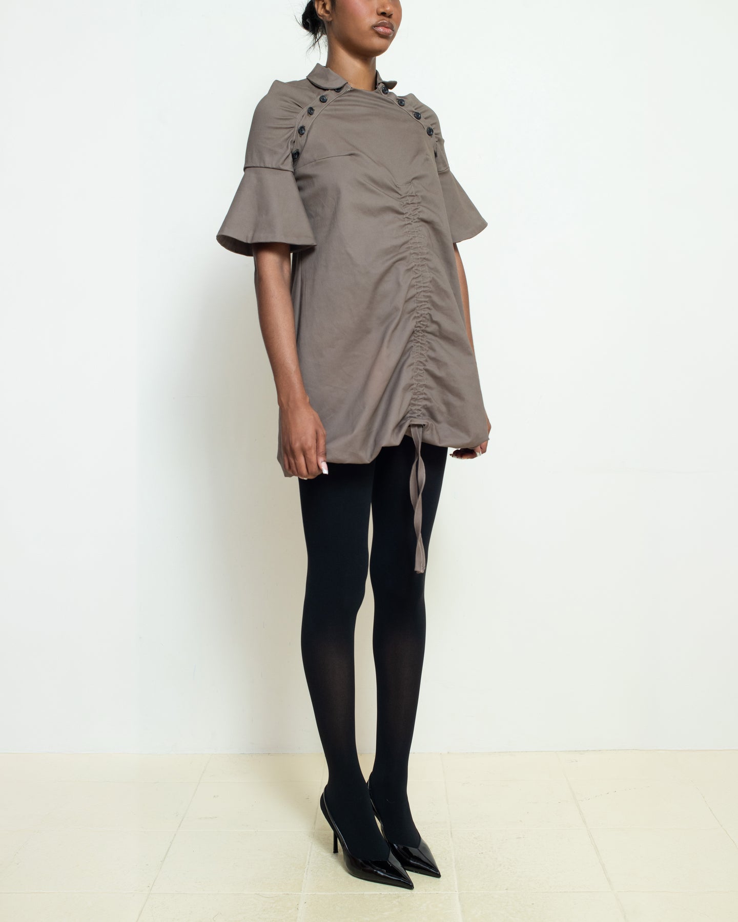 Brown Raglan Puff Dress