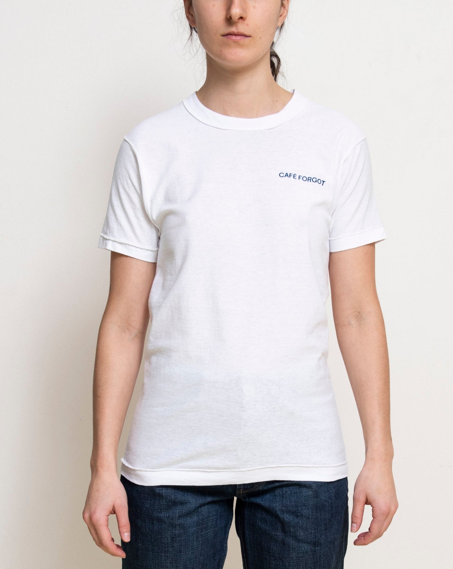 Café Forgot - White CF T-shirt with Navy Print