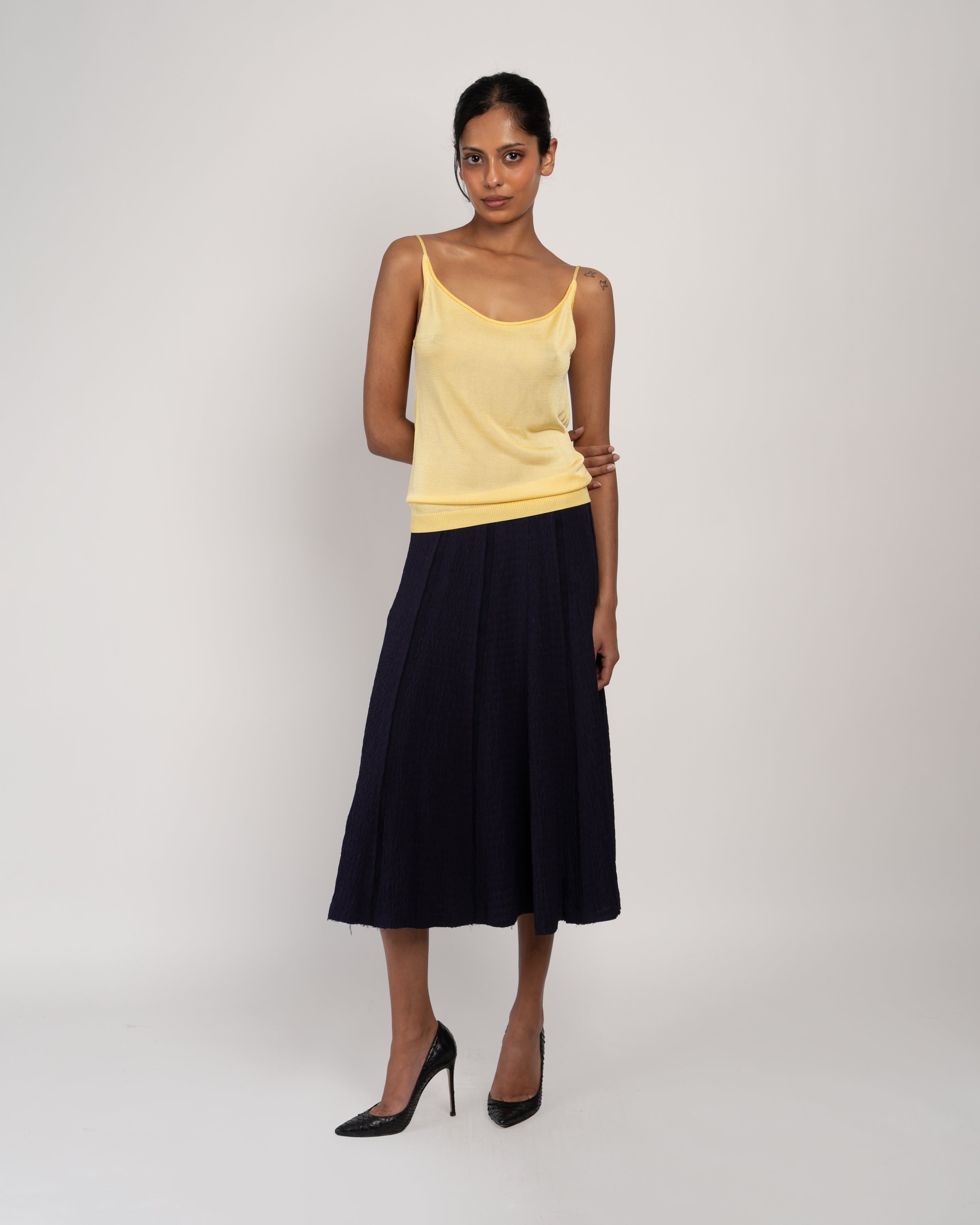 Godet Skirt in Navy