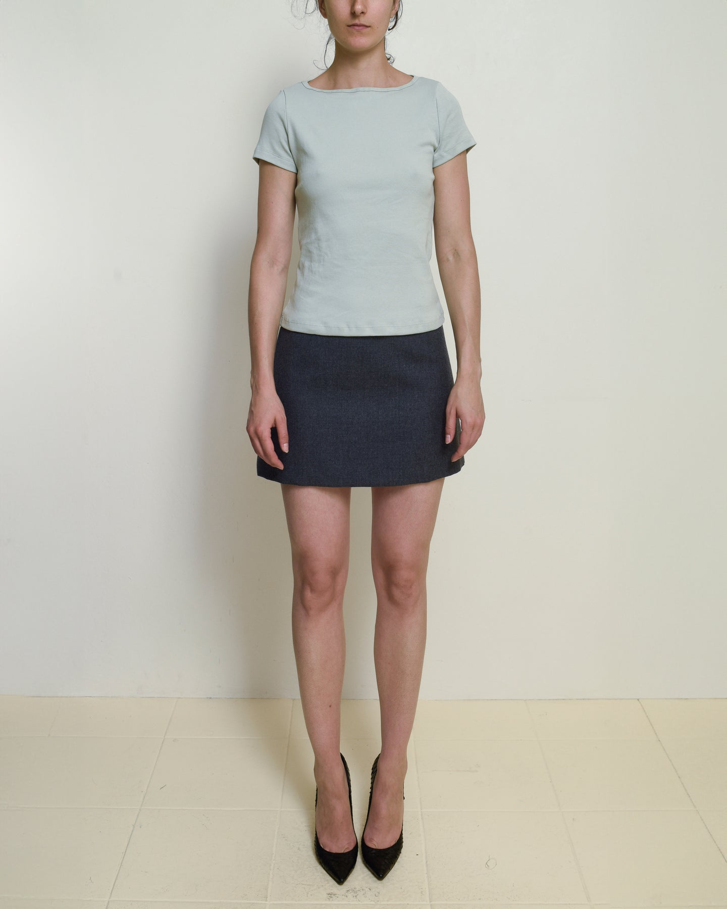 The Miniskirt in Grey Mélange Wool Twill