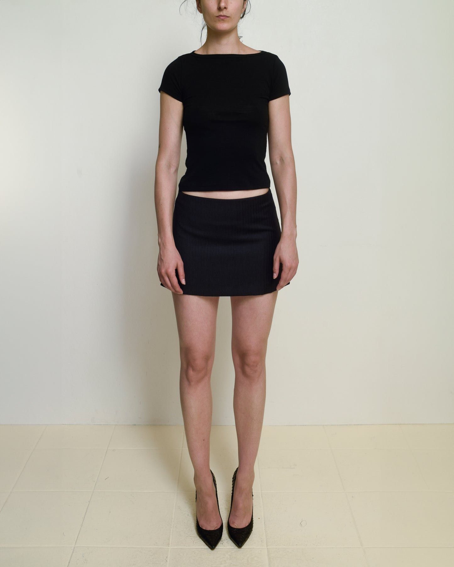 The Miniskirt in Black Wool Herringbone