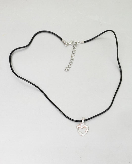 Silver Heart with Black Cord Necklace
