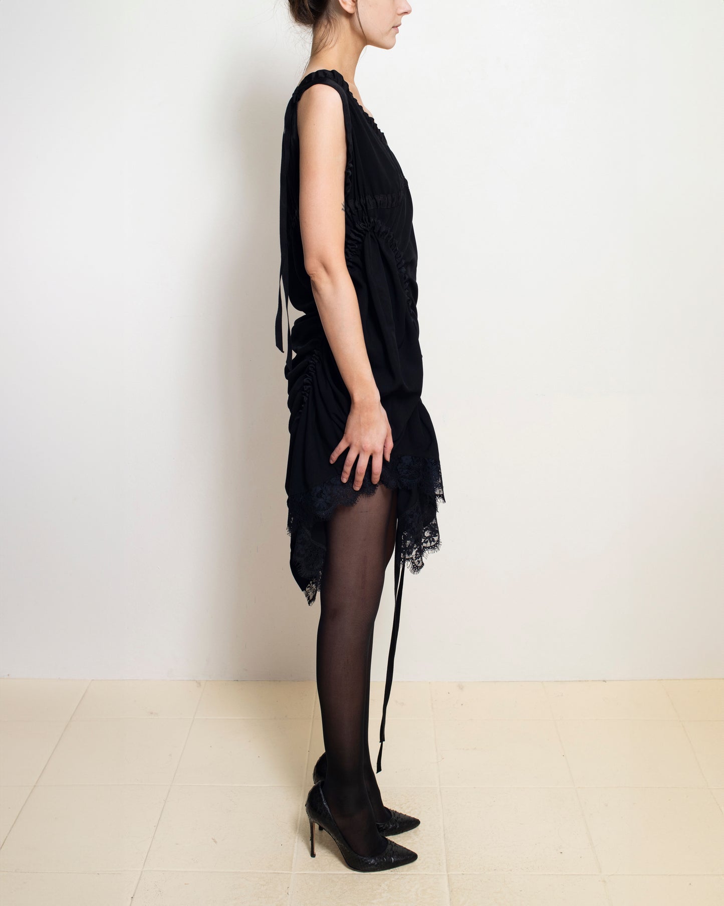 Black Asymmetrical Gathered Dress