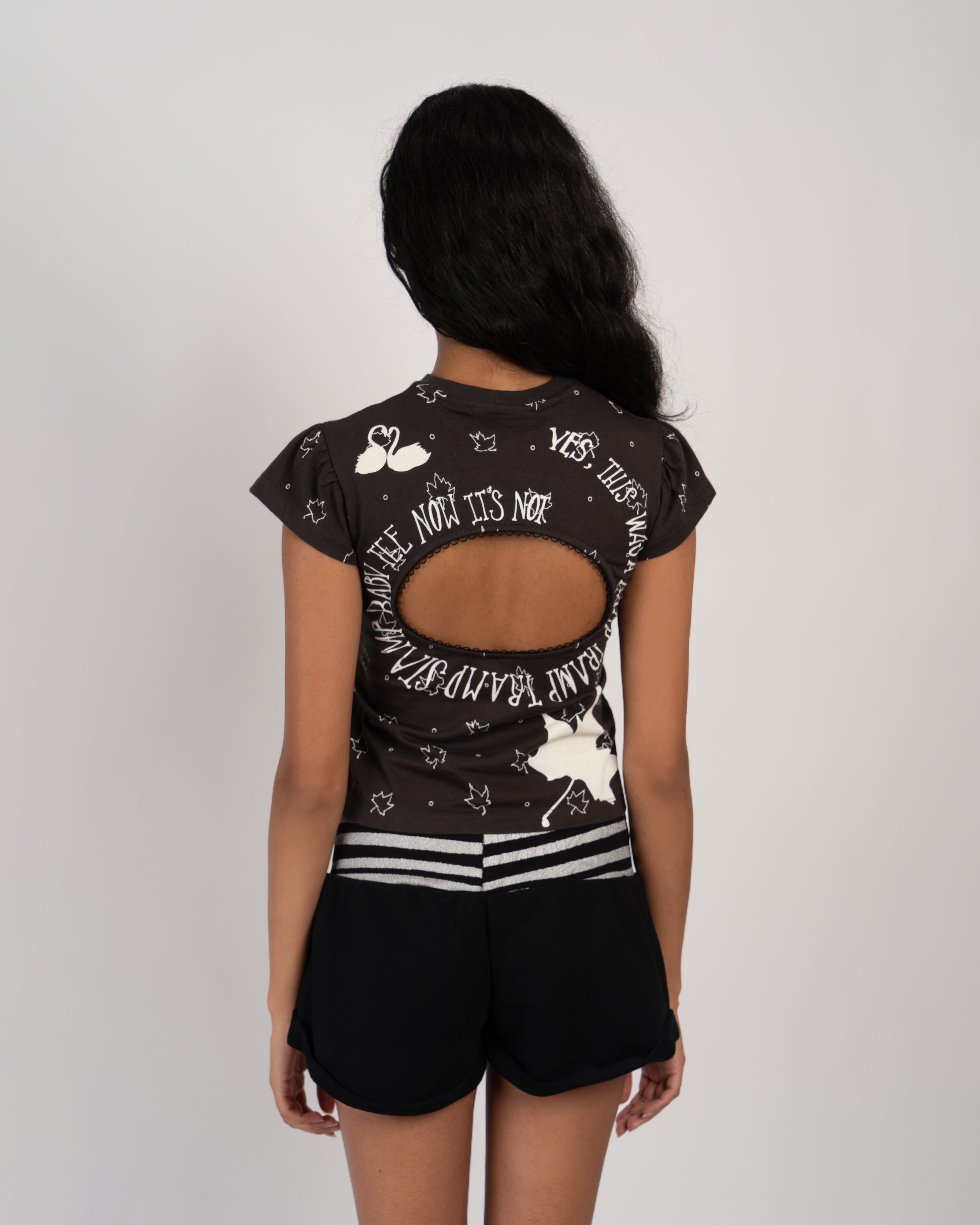Logo Removal Baby Tee in Black