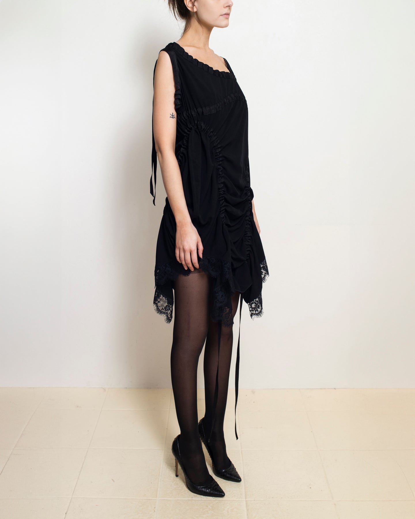 Black Asymmetrical Gathered Dress