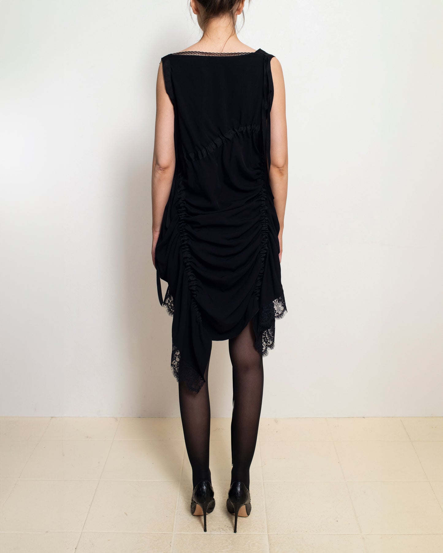 Black Asymmetrical Gathered Dress