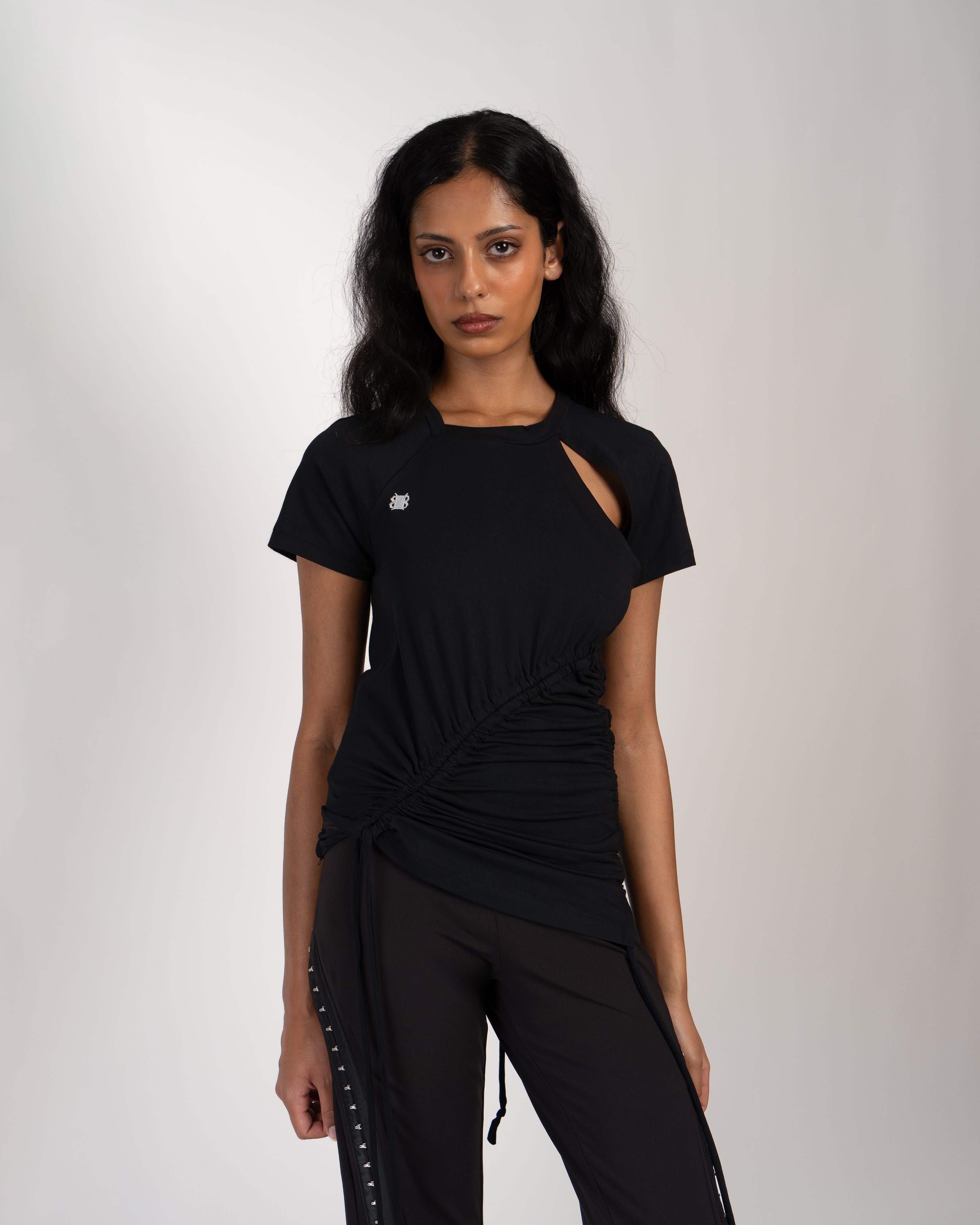 Black Ruched T-Shirt