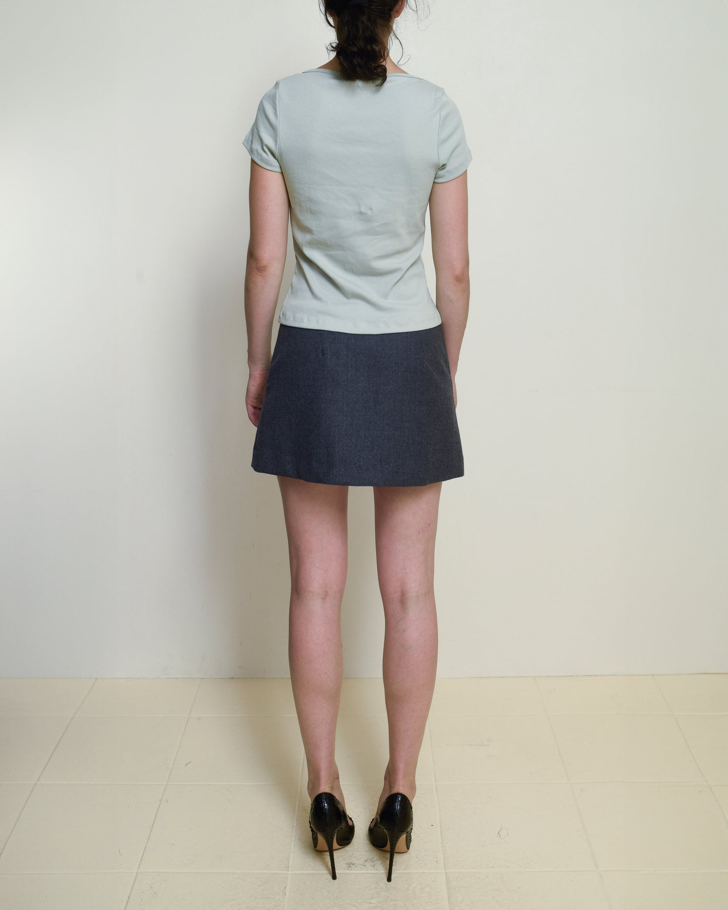 The Miniskirt in Grey Mélange Wool Twill