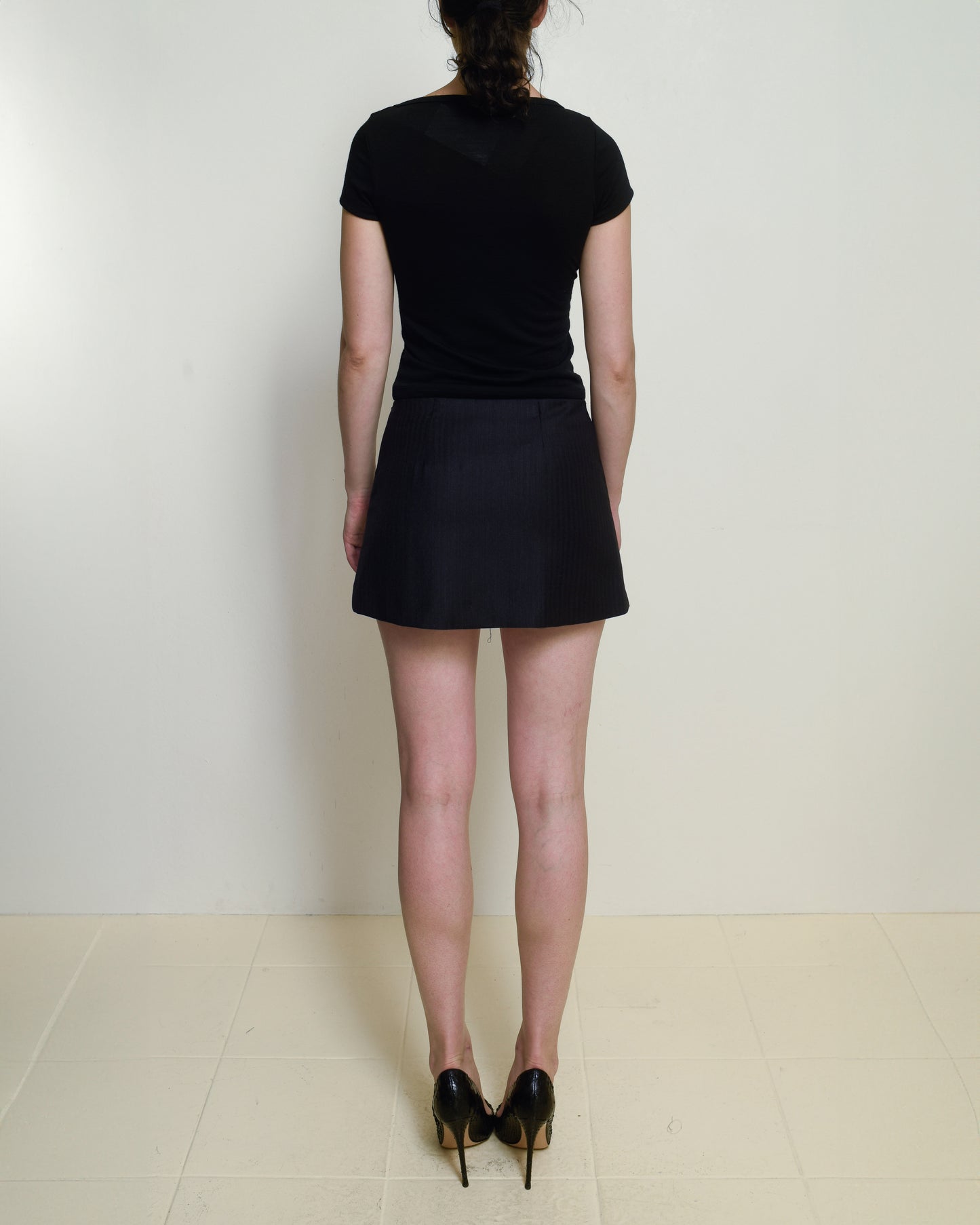 The Miniskirt in Black Wool Herringbone