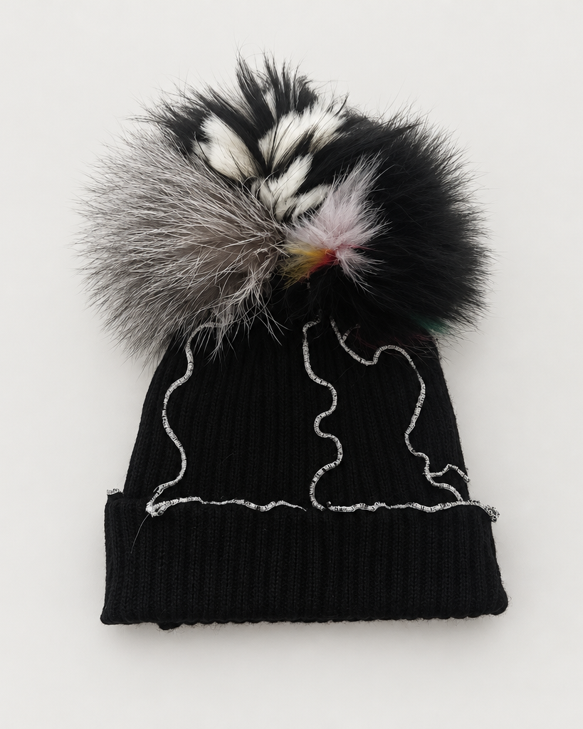 Pompom Beanie with White Trim