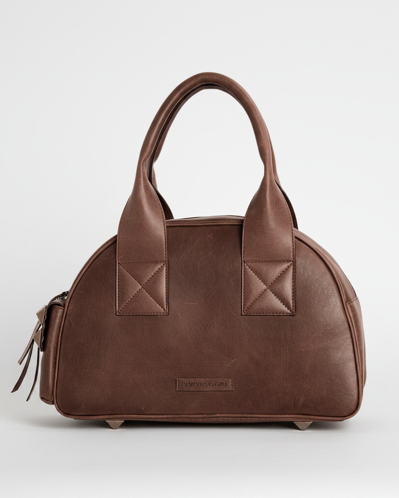 Brown handbag on a grey background