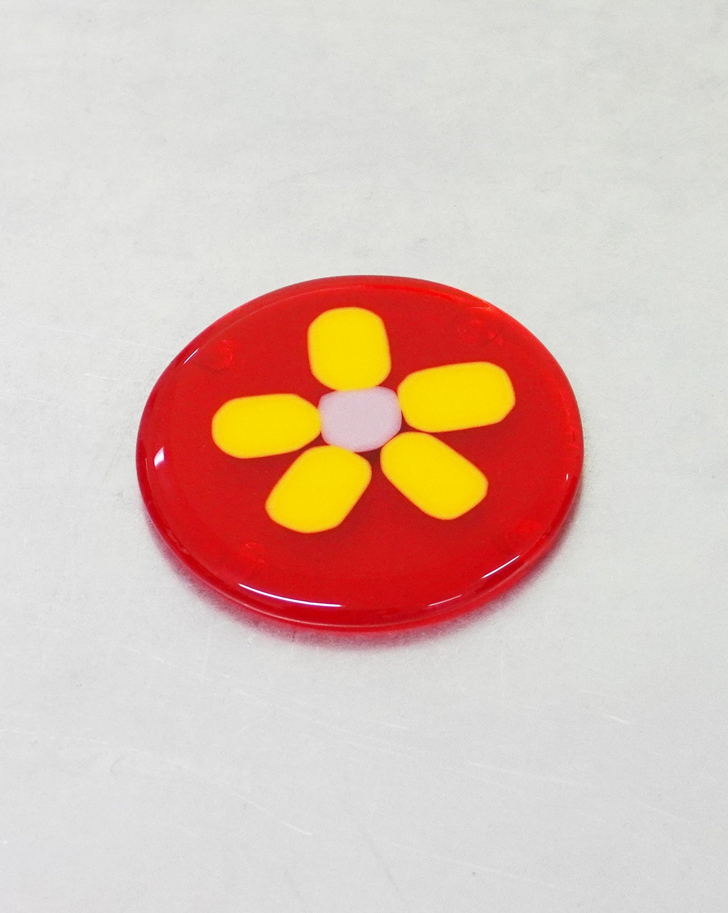 Dot - Flame Glass Coaster with Yellow Pink Flower