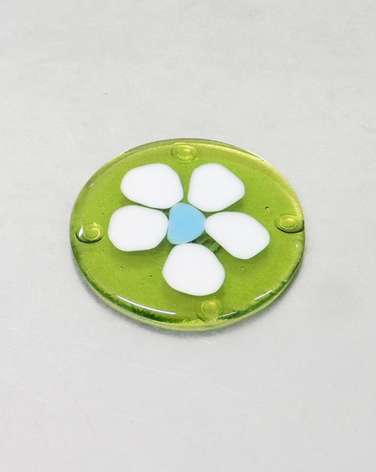Lime Glass Coaster with White Flower
