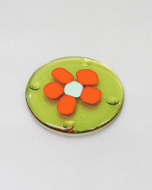 Lime Glass Coaster with Orange Flower