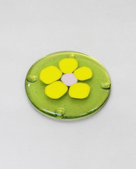 Lime Glass Coaster with Neon Yellow Flower