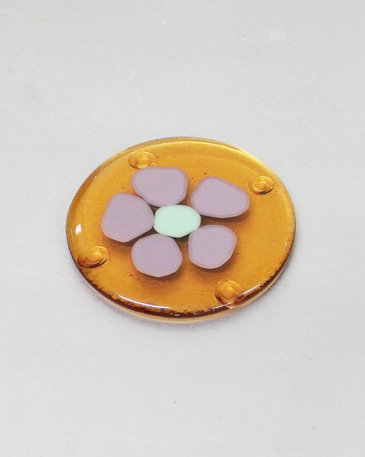 Honey Glass Coaster with Purple Flower