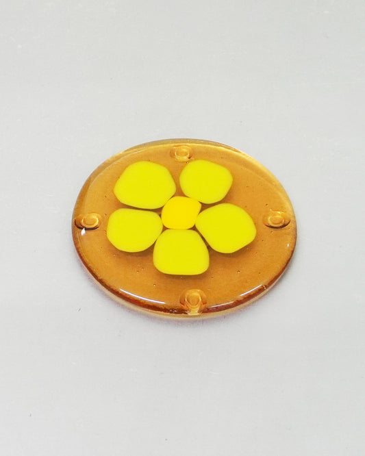 Honey Glass Coaster with Neon Yellow Flower