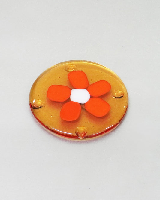 Honey Glass Coaster with Orange Flower
