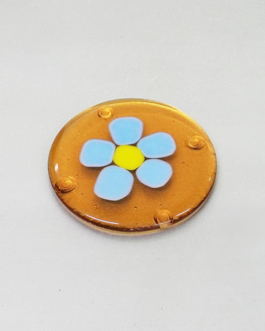 Honey Glass Coaster with Blue Flower