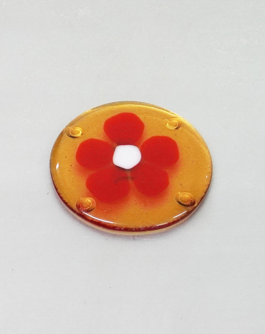 Honey Glass Coaster with Red Flower