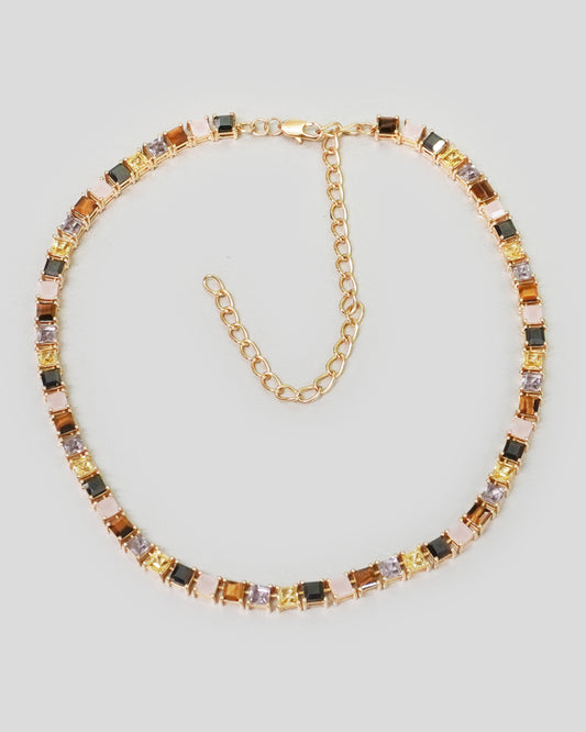 Gold Tennis Necklace with Precious Stones