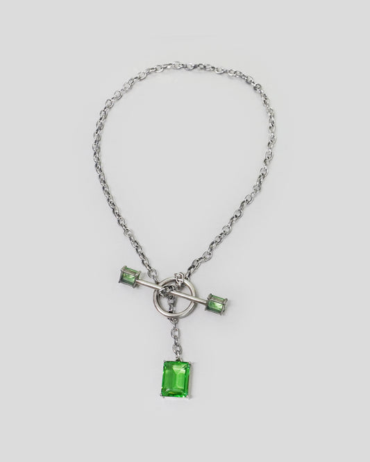Green Gem Drop Toggle Necklace
