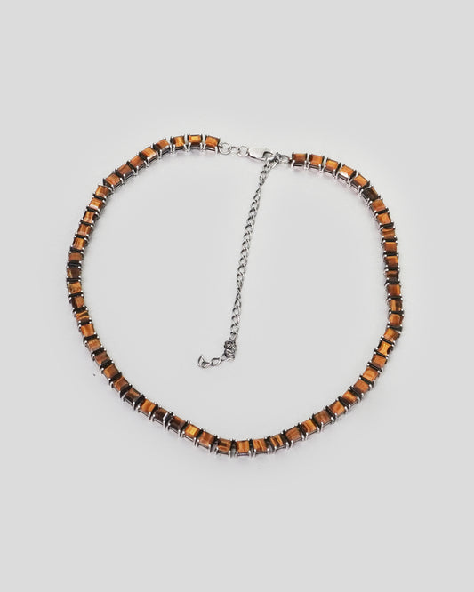 Genuine Tiger Eye Necklace in Silver