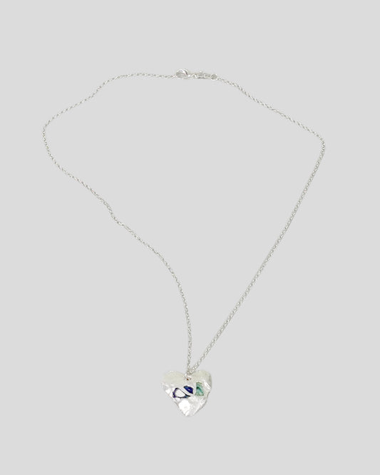 Silver Sea Glass Assorted Blues Heart Necklace