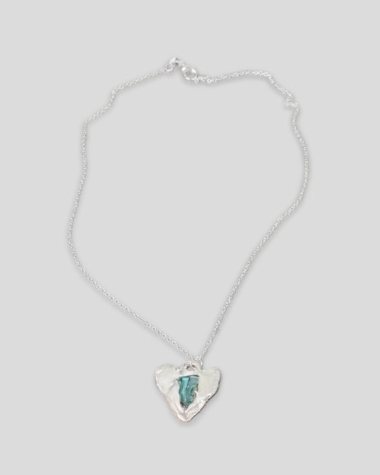 Silver Sea Glass Big Blue Heart Necklace