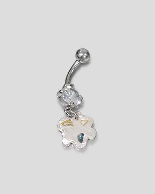 Belly Ring with Clear Gem and Tricolor Flower
