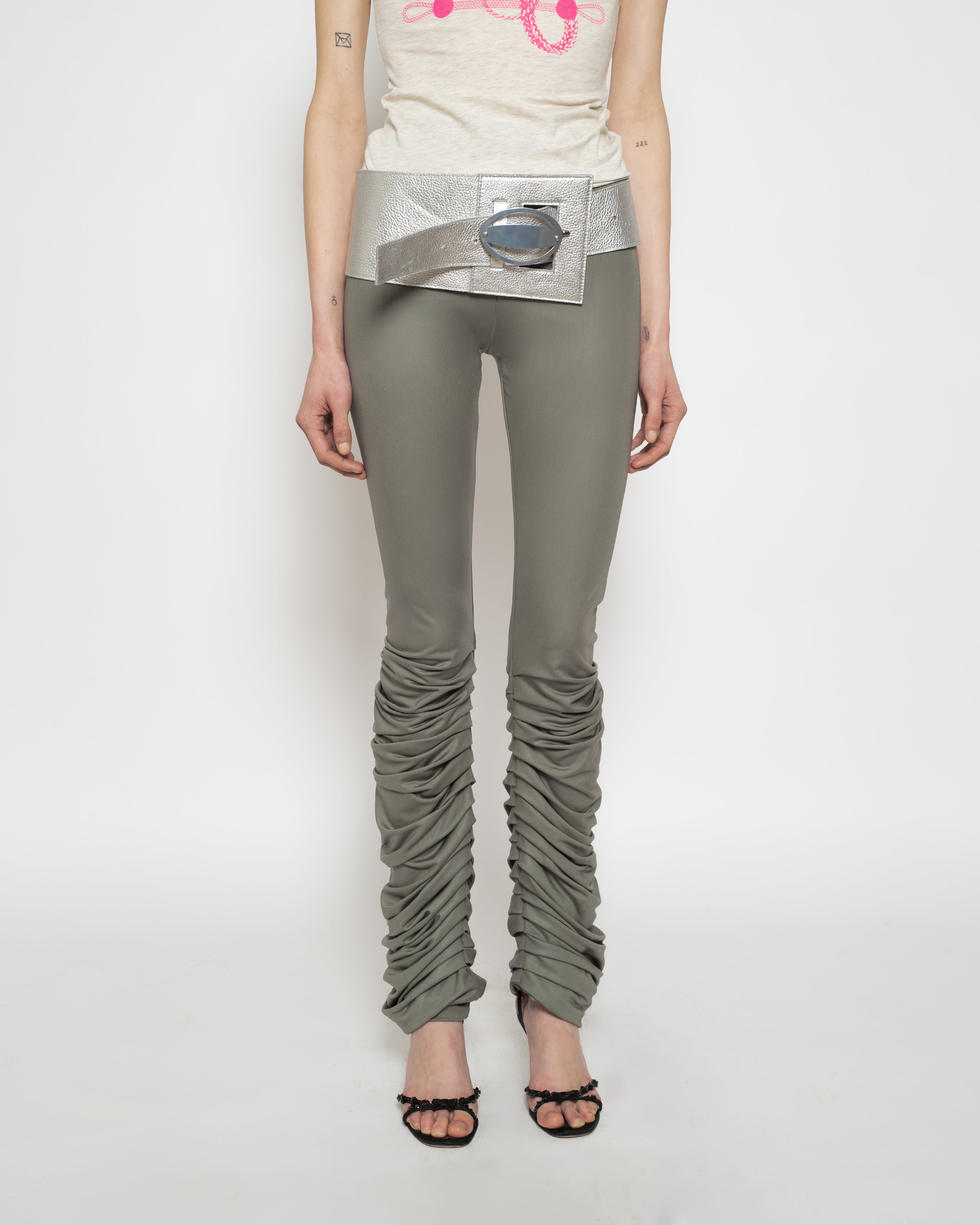 Green Wet Look Gathered Leggings