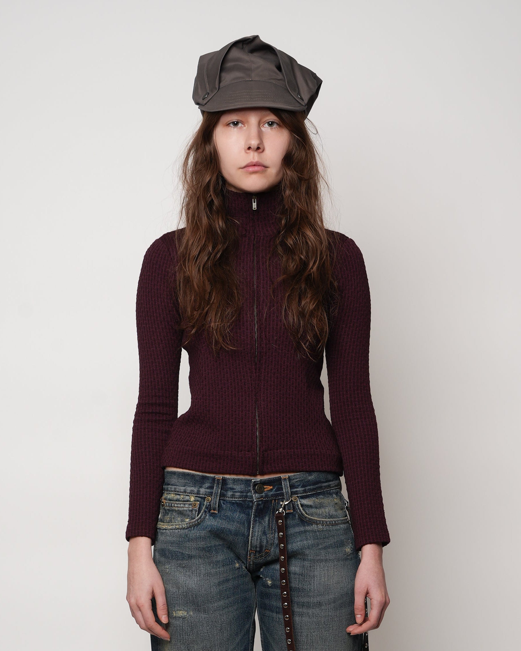 Red Wool Full Zip Cardigan