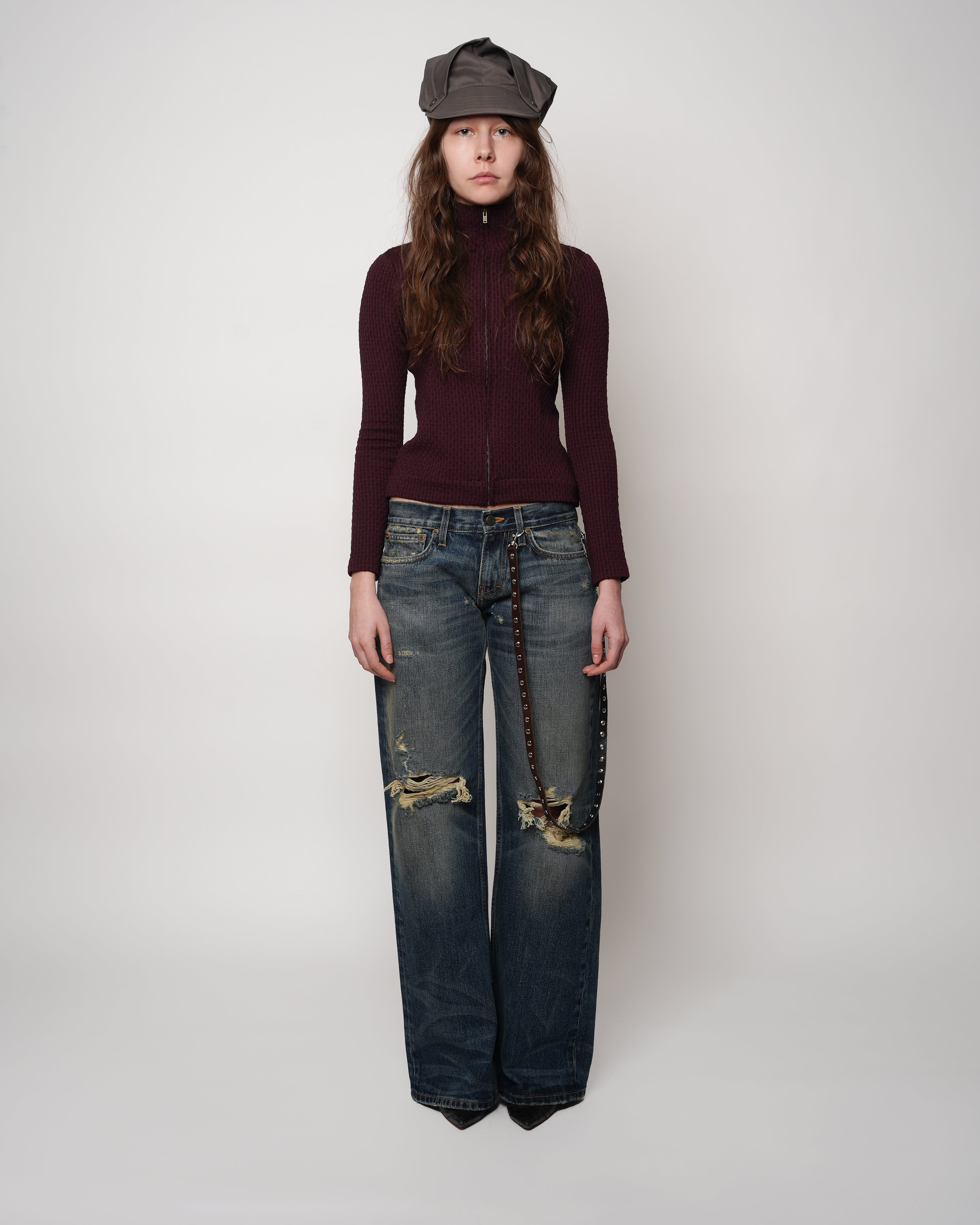 Red Wool Full Zip Cardigan