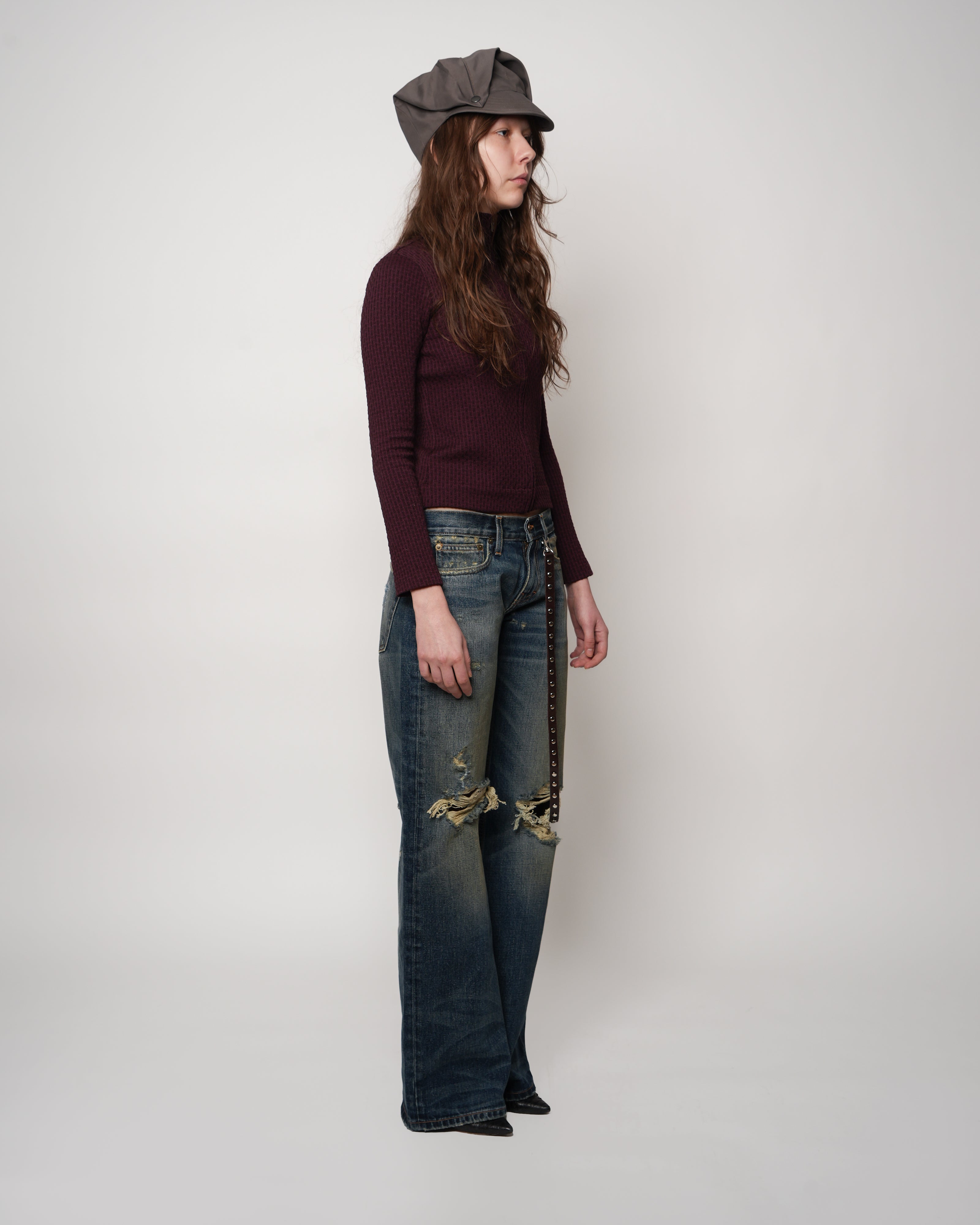 Red Wool Full Zip Cardigan