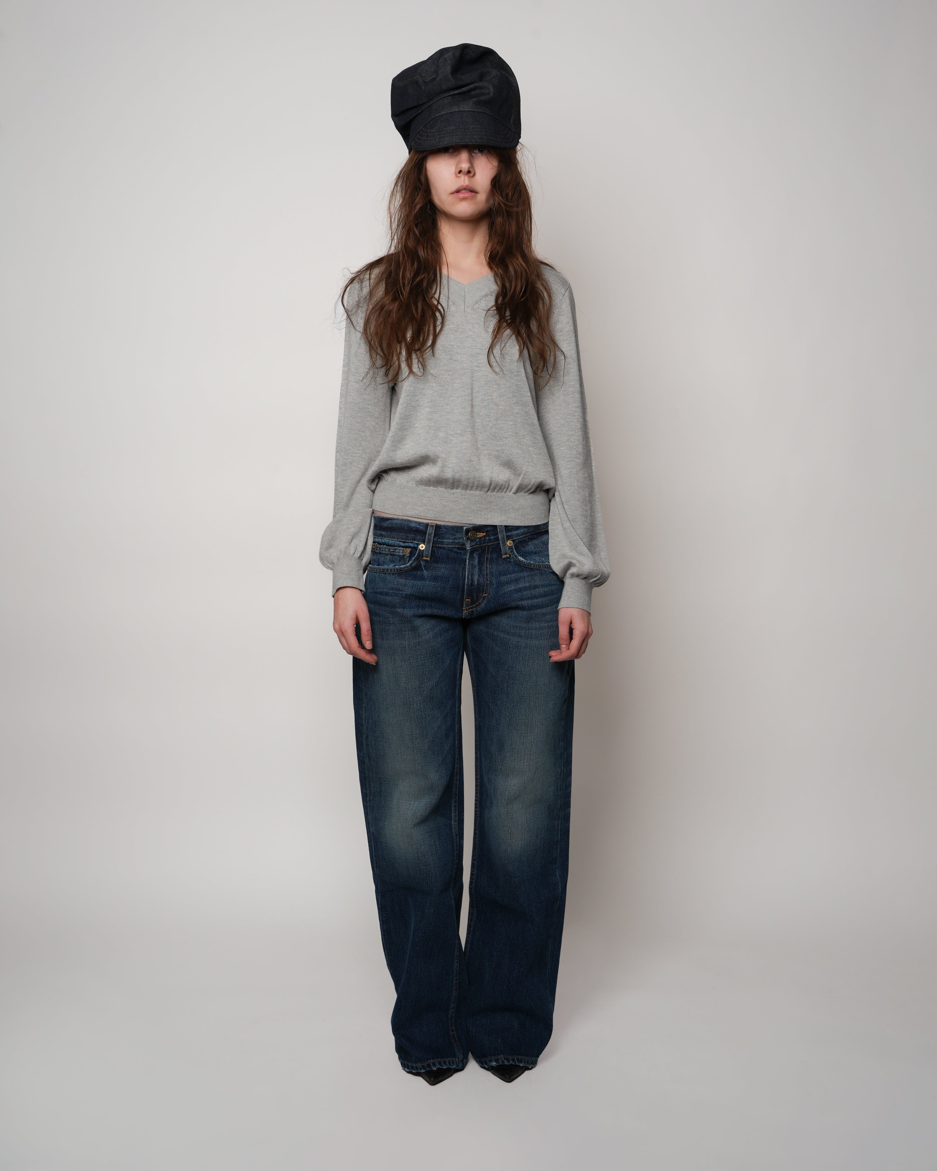 Pull Over Crop in Grey Marl