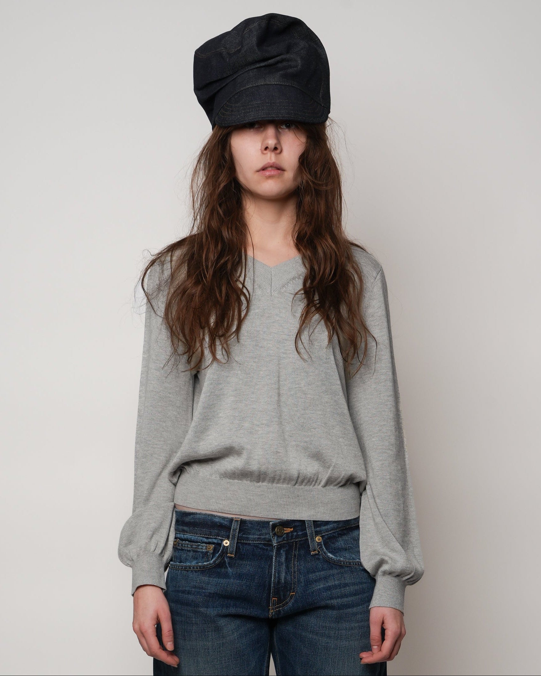 Pull Over Crop in Grey Marl