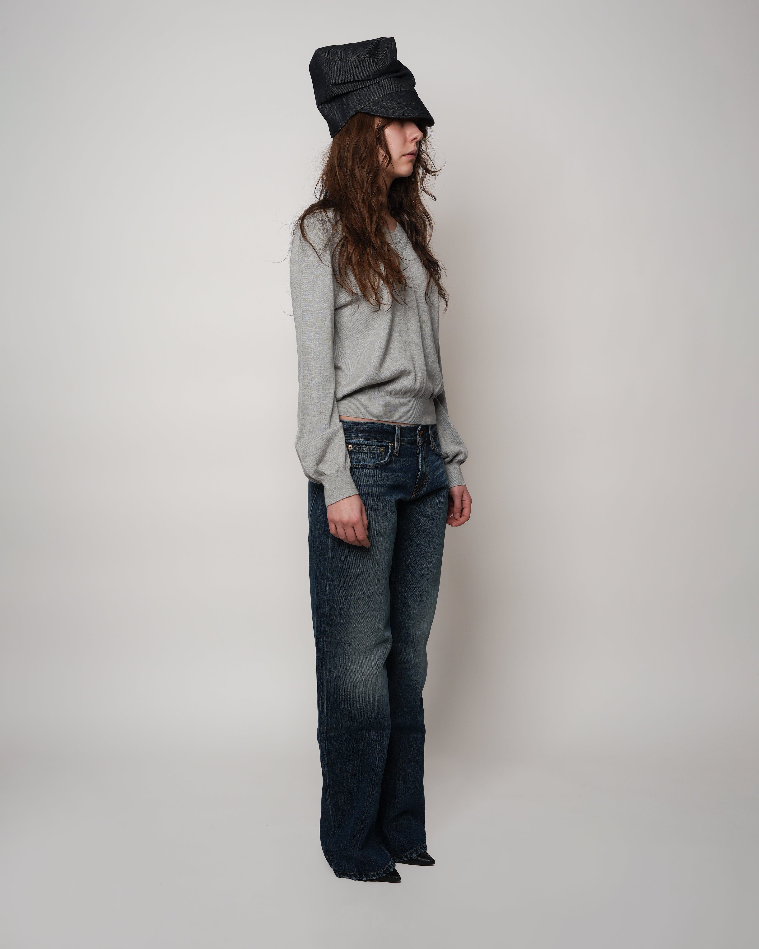 Pull Over Crop in Grey Marl