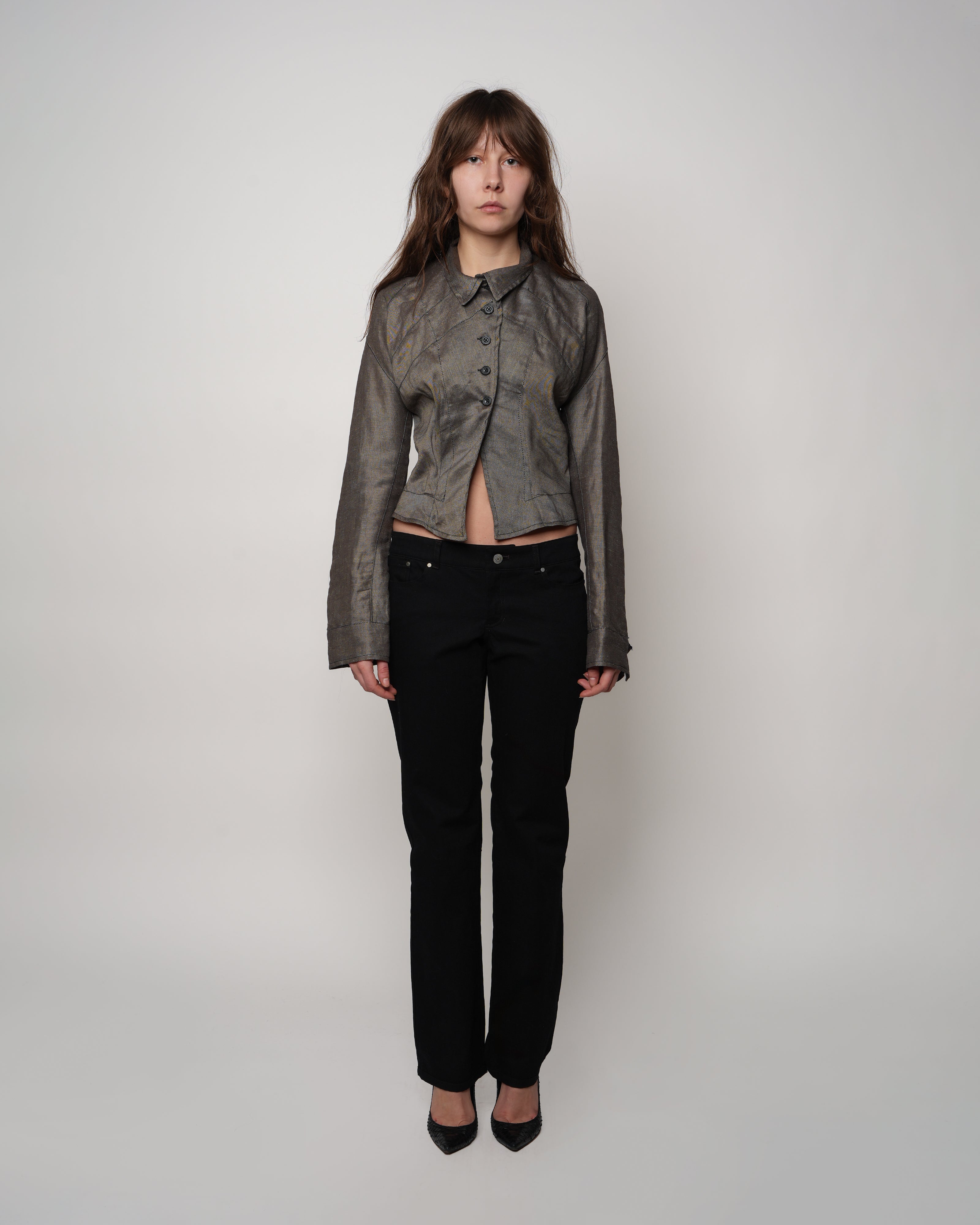 Darted Button Down Grey Shirt