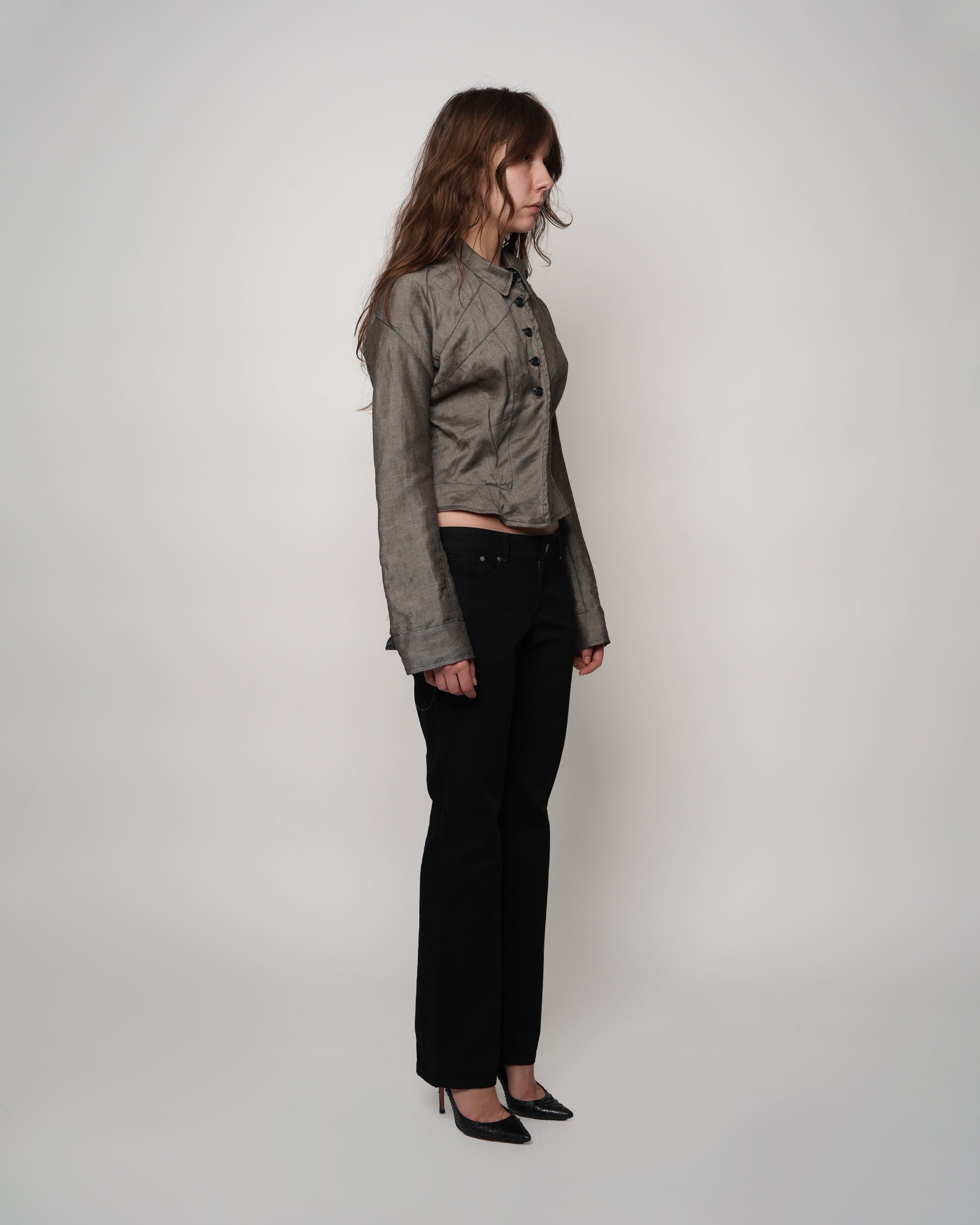 Darted Button Down Grey Shirt