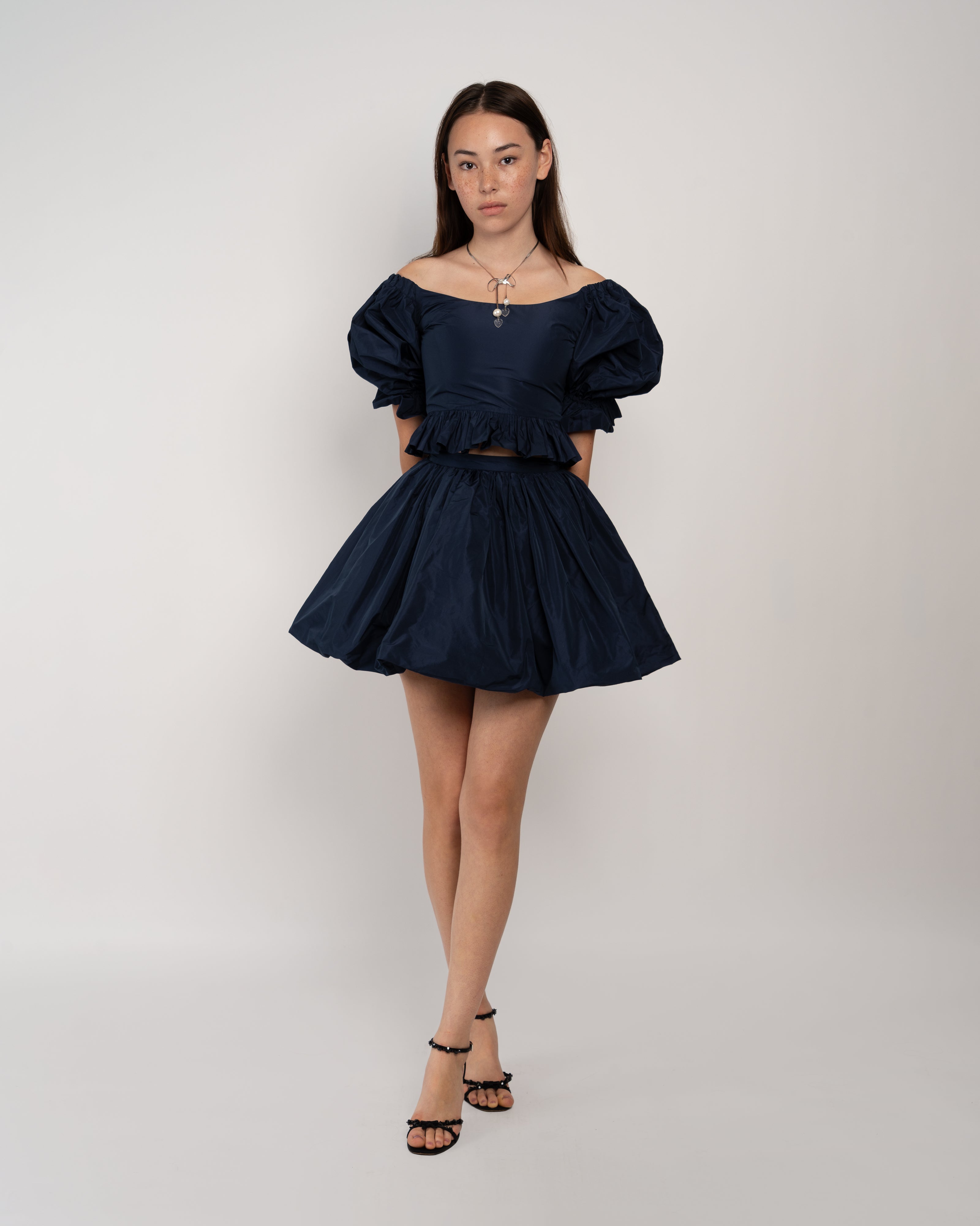 Bubble Skirt in Navy Italian Taffetta