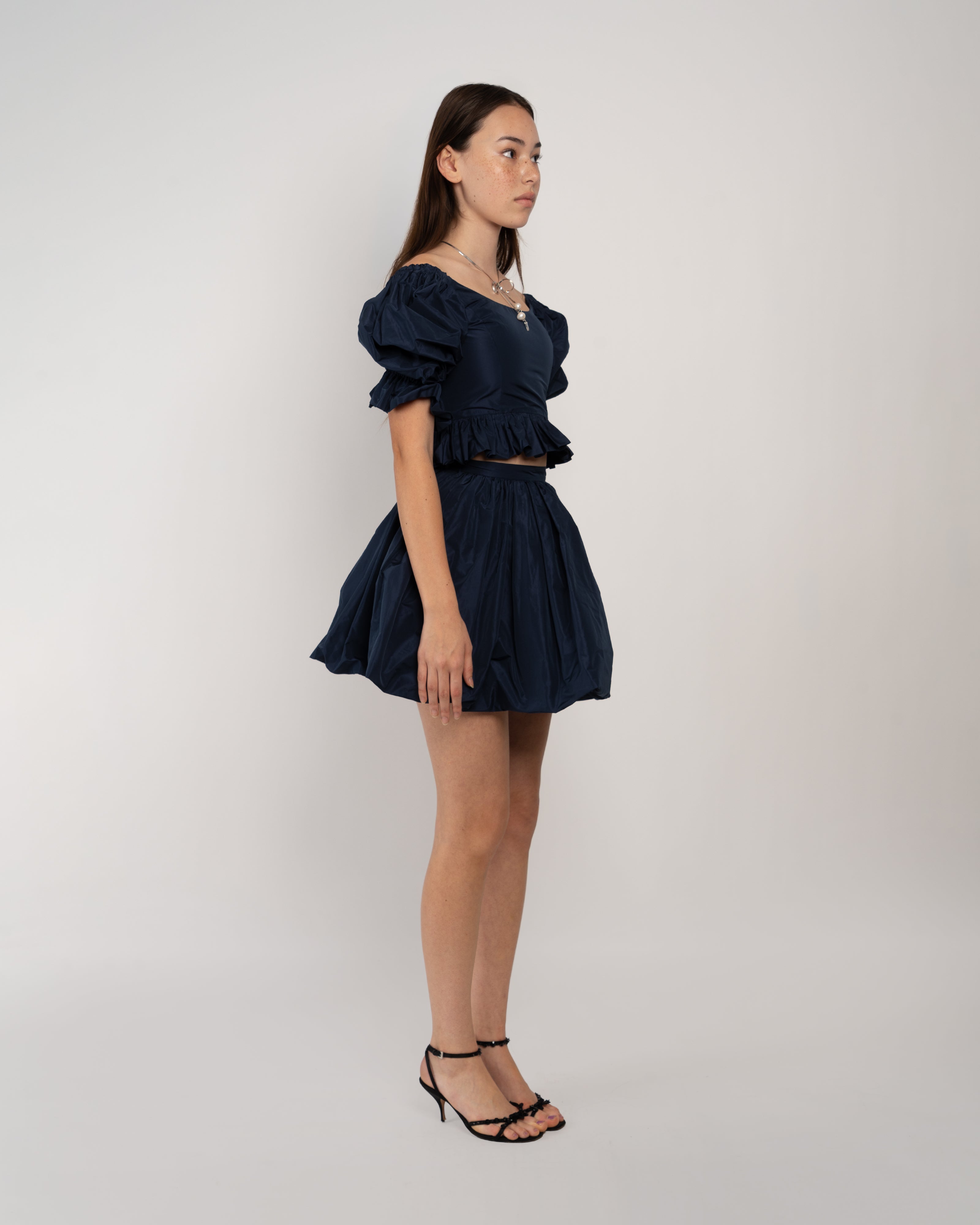 Party Top in Navy Taffeta