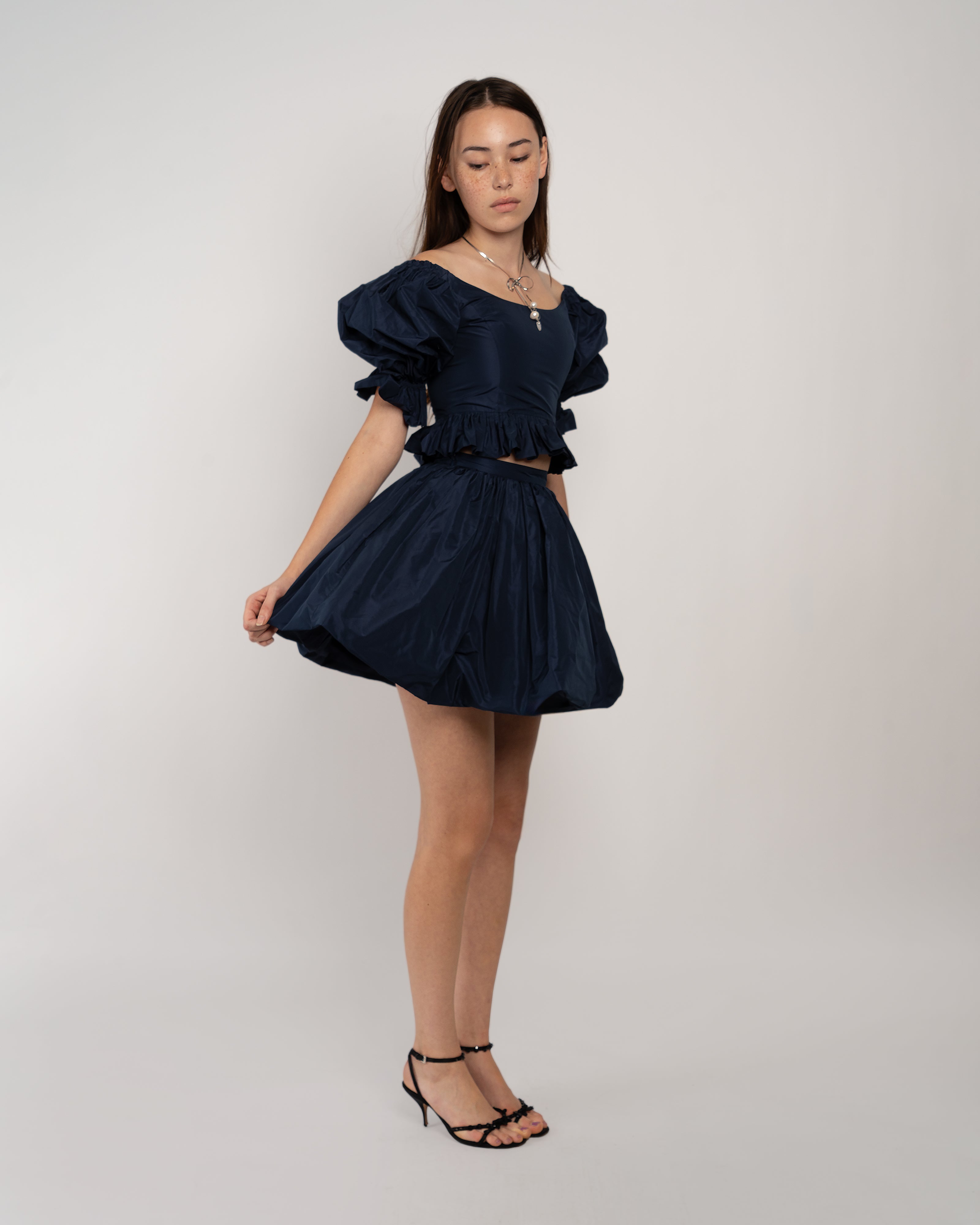 Bubble Skirt in Navy Italian Taffetta