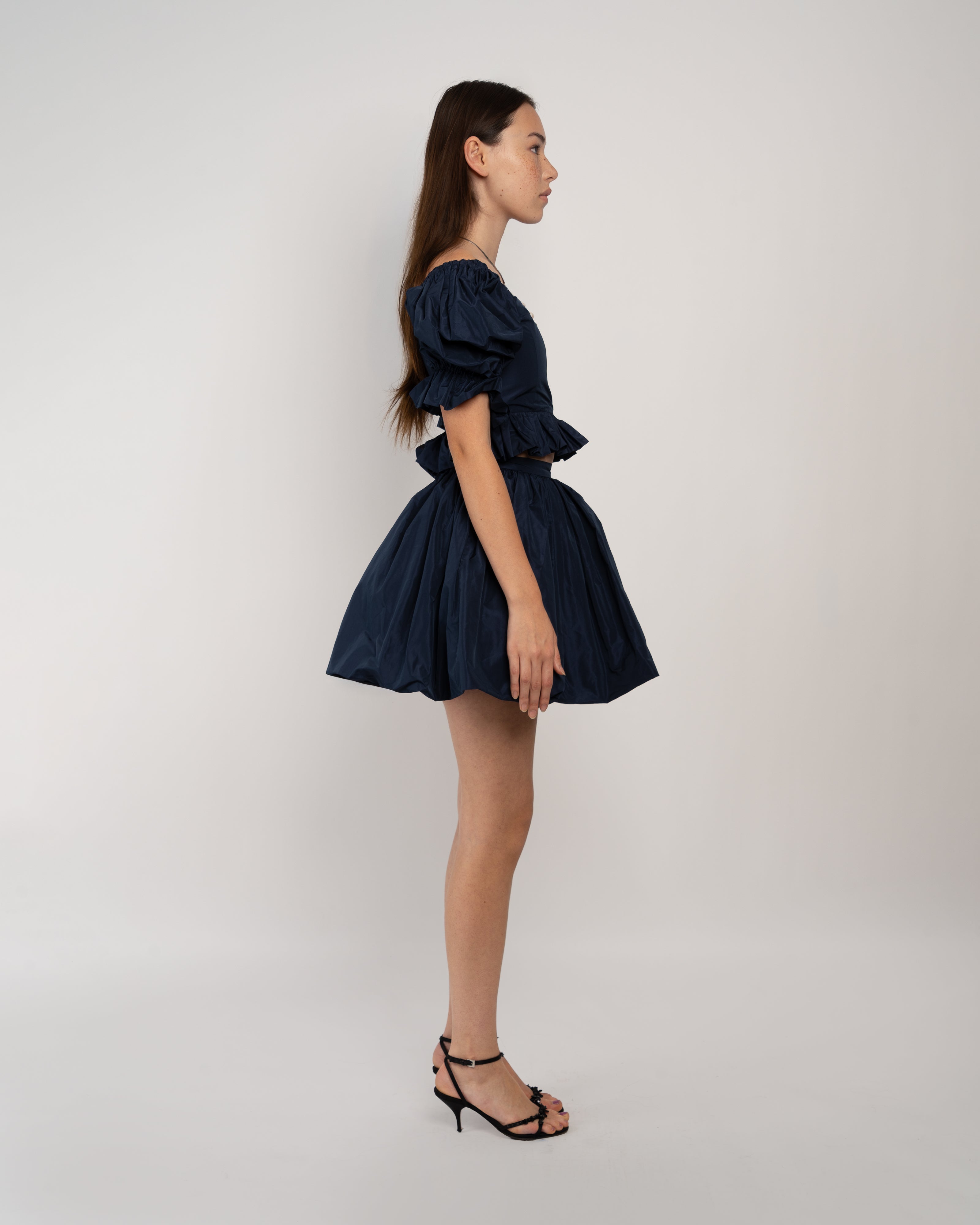 Bubble Skirt in Navy Italian Taffetta